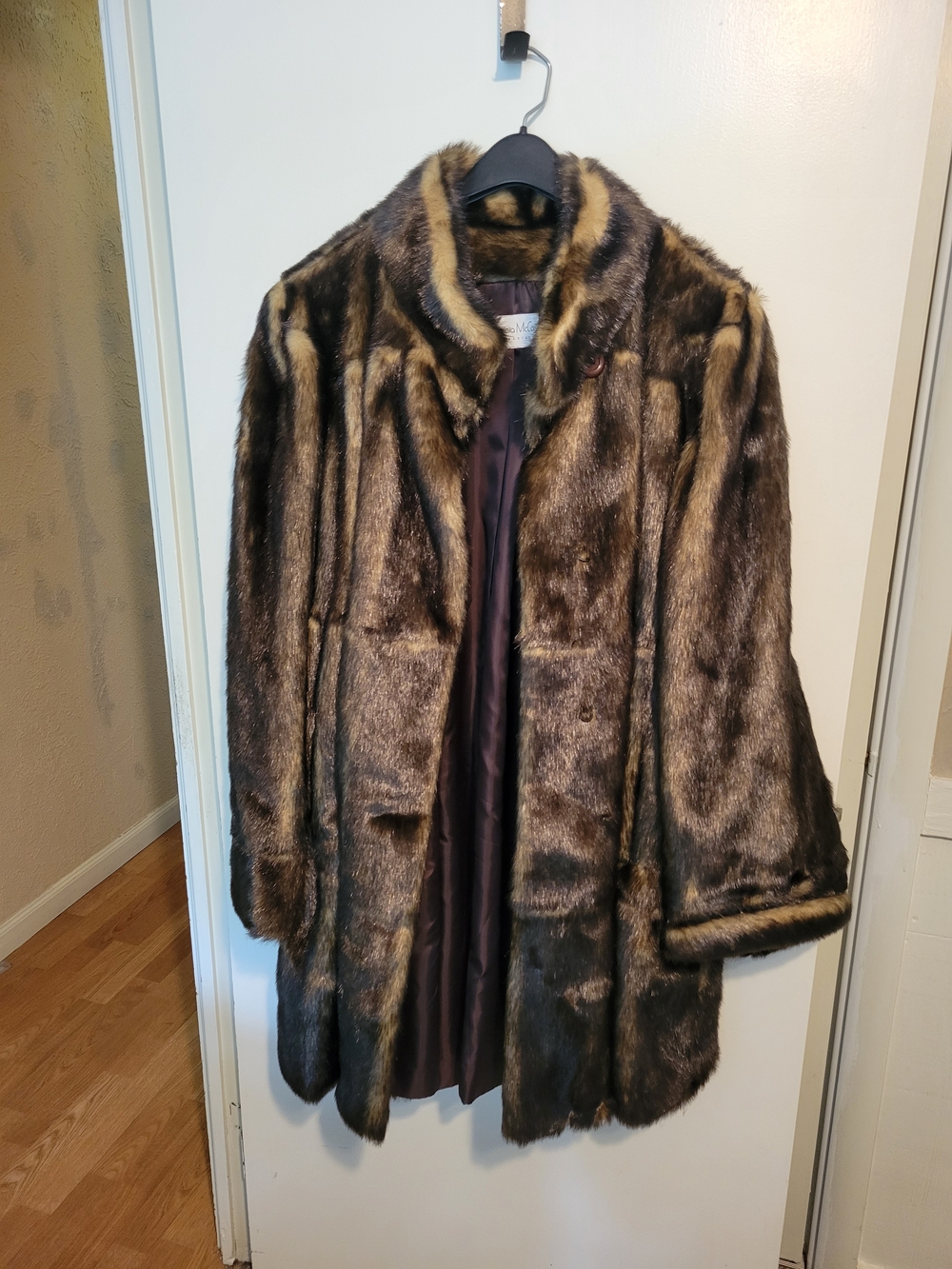 Pamela McCoy Brown Faux Fur Coat with Subtle Golden Highlights